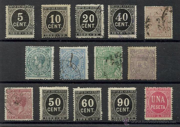 Timbres: mini lote 14 sellos impuesto de guerra 1897