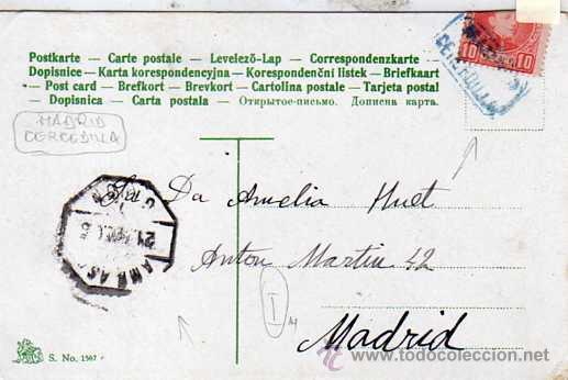 Timbres: Postal con carter&iacute;a y ambulante Cercedilla. Familia Canalejas. Paisaje.