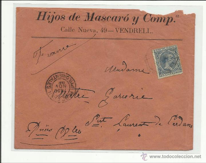 Sellos: circulada 1898 de vendrell a saint laurent de cerda&ntilde;a - Foto 1