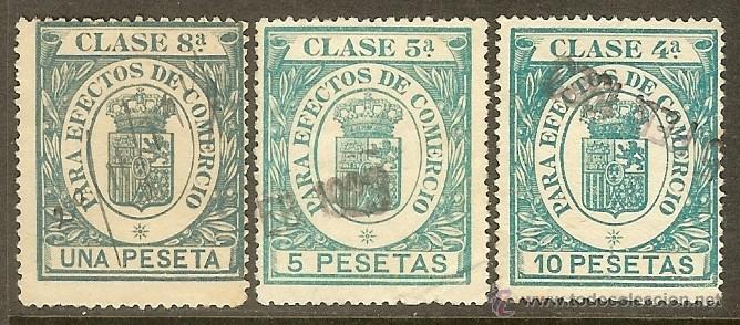 Sellos: Fiscales - EFECTOS DE COMERCIO. 1919. 3 VALORES DE LA SERIE - Foto 1