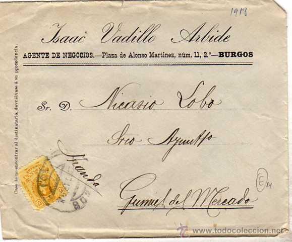 Stamps: sobre con publicidad de Isaac Vadillo Arbide. Burgos. Circulado.