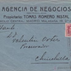 Sellos: CARTA -MEMB TOMAS ROMERO MAT MADRID 1930 / CHINCHILLA ( ALBACETE ) Nº 317 VAQUER LLEGADA AL DORSO