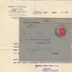 Sellos: CARTA CREDIT LYONNAIS 1930 .25 CTS ALFONSO VAQUER .MADRID / ORENSE CON ESCRITO COMERCIAL AGEN MADRID