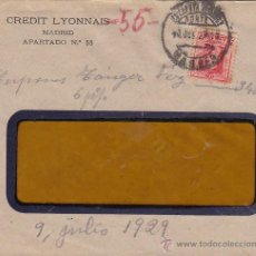 Sellos: CARTA CREDIT LYONNAIS PERFORADO 25 CTS VAQUER 1929 .MADRID /ORENSE CON ESCRITO. MAT ALCANCE NORTE 