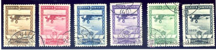 Sellos: Correo a&eacute;reo 1929 completa con matasellos