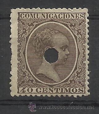 Sellos: ALFONSO XIII PELON 1889 EDIFIL 223 TALADRADO VALOR 2014 CATALOGO 8.-- EUROS