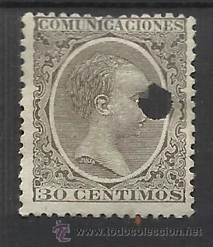 Sellos: ALFONSO XIII PELON 1889 EDIFIL 222 TALADRADO VALOR 2014 CATALOGO 8.-- EUROS
