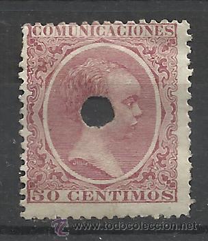 Sellos: ALFONSO XIII PELON 1889 EDIFIL 224 TALADRADO VALOR 2014 CATALOGO 8.-- EUROS