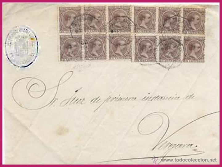 1898.- ALFONSO XIII.- FRONTAL DE PLICA CON 12 SELLOS PELON DE VILLARREAL A VERGARA Y MAT. AMBULANTE (Sellos - España - Alfonso XIII de 1.886 a 1.931 - Cartas)