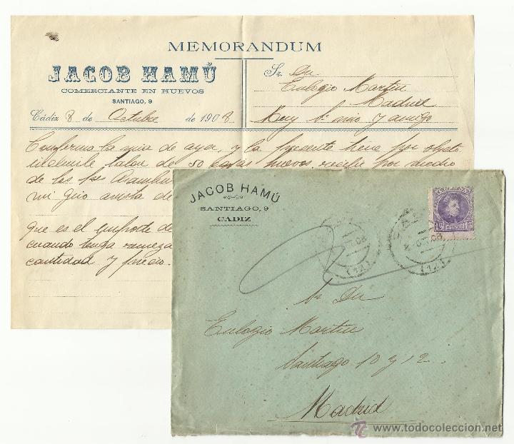 Sellos: circulada y escrita 1908 de cadiz a madrid - Foto 1