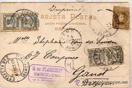 Briefmarken: Franqueo curioso G de Plandolit Barcelona, sobre tarjeta postal Alfonso XIII 414 Hauser