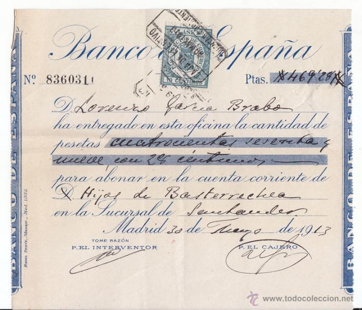 Sellos: FISCAL. EFECTOS DE COMERCIO. 1913, SOBRE DOCUMENTO BANCARIO - Foto 1