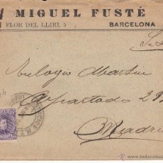 Sellos: SOBRE DE MIGUEL FUSTÉ DE BARCELONA CON MATASELLOS ESTACIÓN MZA AÑO 1906