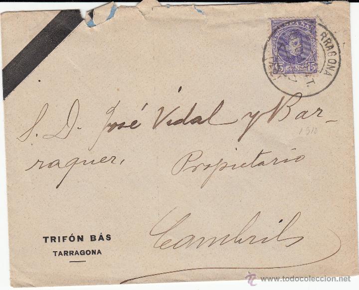 Sellos: SOBRE DE TRIF&Oacute;N B&Aacute;S DE TARRAGONA - Foto 1