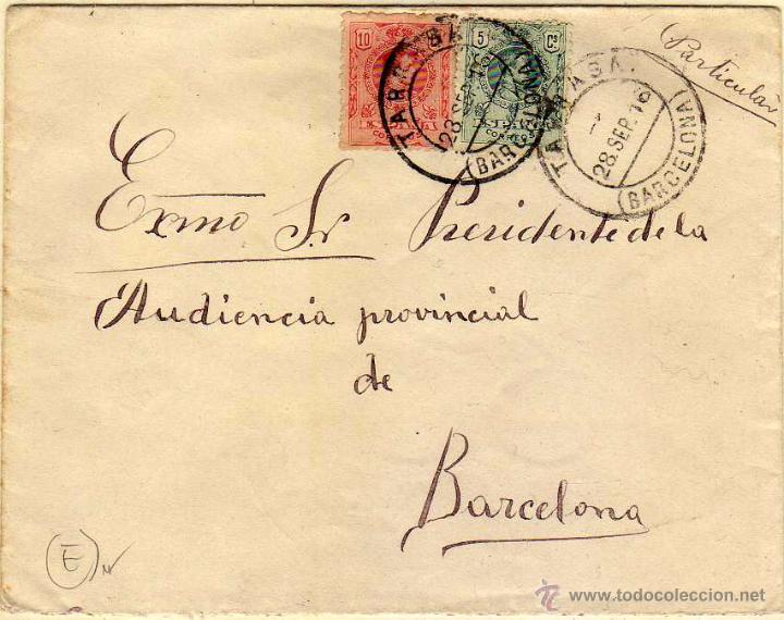 Briefmarken: Sobre circulado con matasello de Tarrasa Barcelona.