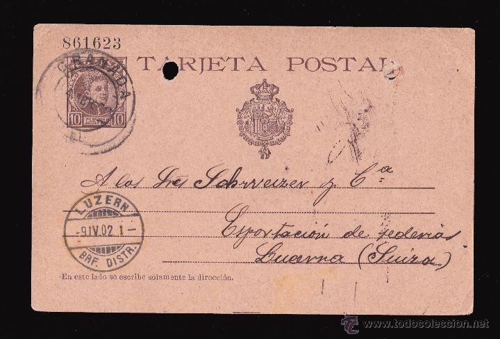 Briefmarken: *** BONITO ENTERO POSTAL ALFONSO XIII 1901 TIPO CADETE GRANADA-LUZERN (SUIZA) EDIFIL 37 ***