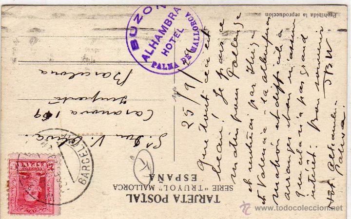 Briefmarken: Postal fotogr&aacute;fica del Castillo de Bellver TJ con matasello buz&oacute;n Alhambra hote Mallorca.