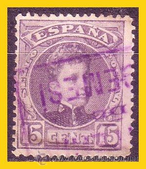 Stamps: 1901 Alfonso XIII cadete, EDIFIL n&ordm; 245 (o) matasello carter&iacute;a Algemes&iacute; (Valencia)
