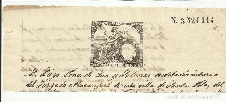 Francobolli: cabecera documento notarial 1886 juzgado de santa pola alicante