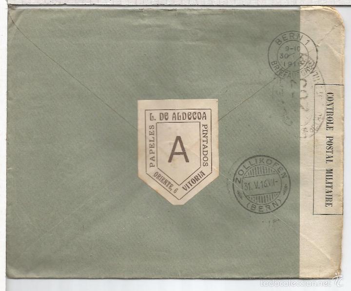 Sellos: VITORIA CC 1916 A SUIZA CENSURA MILITAR FRANCESA AL DORSO LLEGADAS - Foto 2