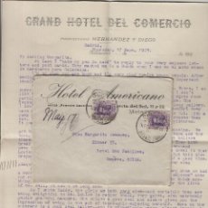 Sellos: CARTA CON ESCRITO HOTEL AMERICANO ,1923 FQ ALFONSO MEDALLÓN 20 C. DEST SUIZA SIN LLEGADA