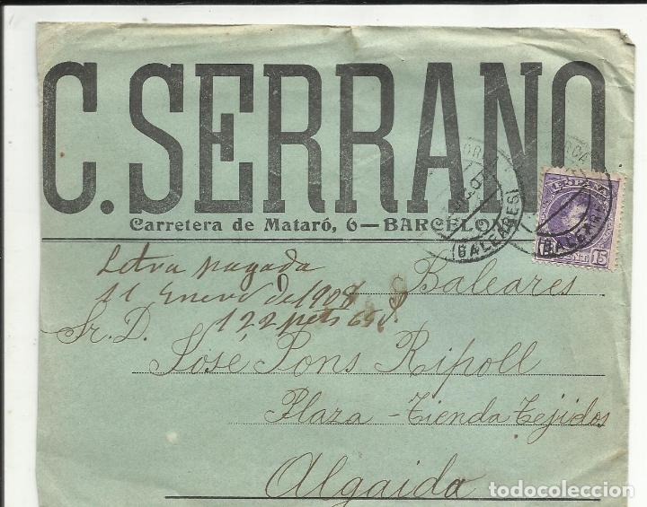 Sellos: CIRCULADA 1907 DE BARCELONA A ALGAIDA BALEARES - Foto 1