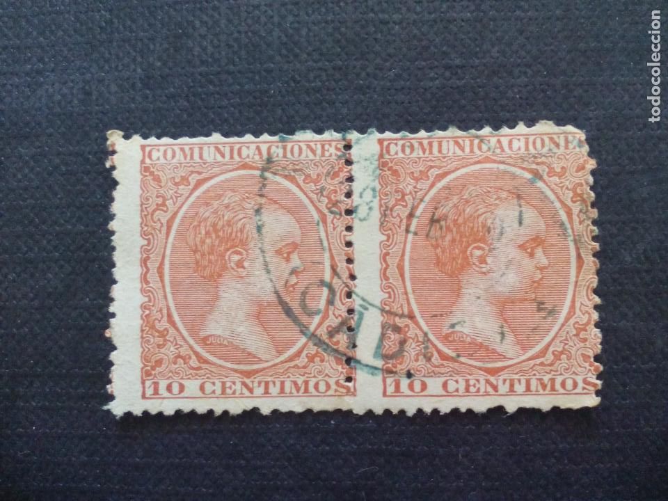 Selos: 2 SELLOS ALFONSO XIII. MATASELLOS CADIZ. COMUNICACIONES PELON 10 CENTIMOS 1889 EDIFIL 217