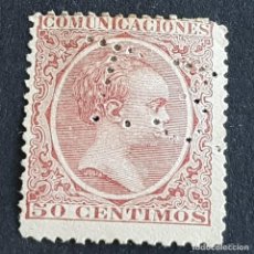 Sellos: ESPAÑA, 1889, ALFONSO XIII, EDIFIL 224, TELÉGRAFOS, PERFORADO T 3, ( LOTE AR )