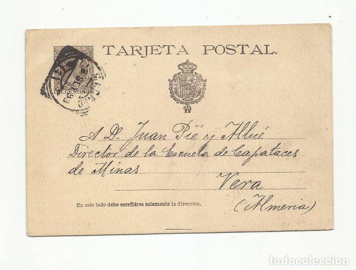 TARJETA ENTERO POSTAL EDIFIL 27 CIRCULADA 1893 DE MADRID A VERA ALMERIA (Sellos - España - Alfonso XIII de 1.886 a 1.931 - Cartas)
