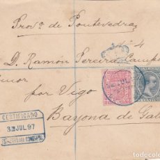 Selos: FRONTAL FRANQUICIA Y CERTIFICADO DEL CONGRESO DE DIPUTADOS - 1897 -EN PÓLIZA Y PELON DESTINO BAYONA. Lote 309935788