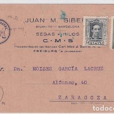Sellos: JUAN M. GIBERT BARCELONA 1930 AVISO DE GIRO. SEDAS E HILOS
