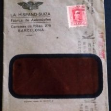 Sellos: ESPAÑA.(CAT.317A).1927.SOBRE D PUBLICIDAD AUTOMÓVILES *LA HISPANO SUIZA* TIPO II. BARCELONA.MUY RARO