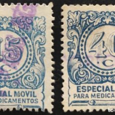 Sellos: ESPECIAL MÓVIL MEDICAMENTOS 1929. 2 VALORES DE LA SERIE. FISCALES.