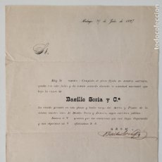 Sellos: CARTA COMERCIAL CON SELLO DE BASILIO SORIA Y C°. MALAGA 1887.