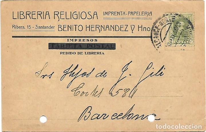 Sellos: VAQUER EDIFIL 310 POSTAL DE SANTANDER A BARCELONA 1925 - Foto 1