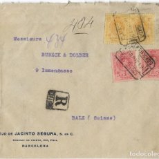 Sellos: 1919 CARTA SOBRE CERTIFICADO BARCELONA A SUIZA. ALFONSO XIII MEDALLON. Lote 355413800
