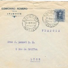 Sellos: VAQUER EDIFIL 319 SOBRE CIRCULADO DE AYAMONTE - HUELVA A LYON - FRANCIA 1928. Lote 363275040