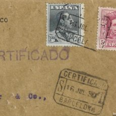 Sellos: 1930 CARTA CERTIFICADO BARCELONA A SUIZA ALFONSO XIII VAQUER. Lote 366807991