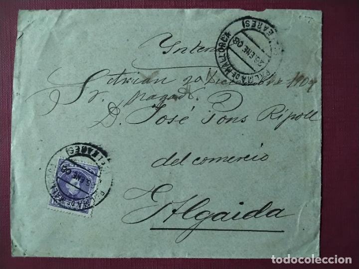Sellos: circulada 1908 de palma de mallorca baleares a algaida - Foto 1