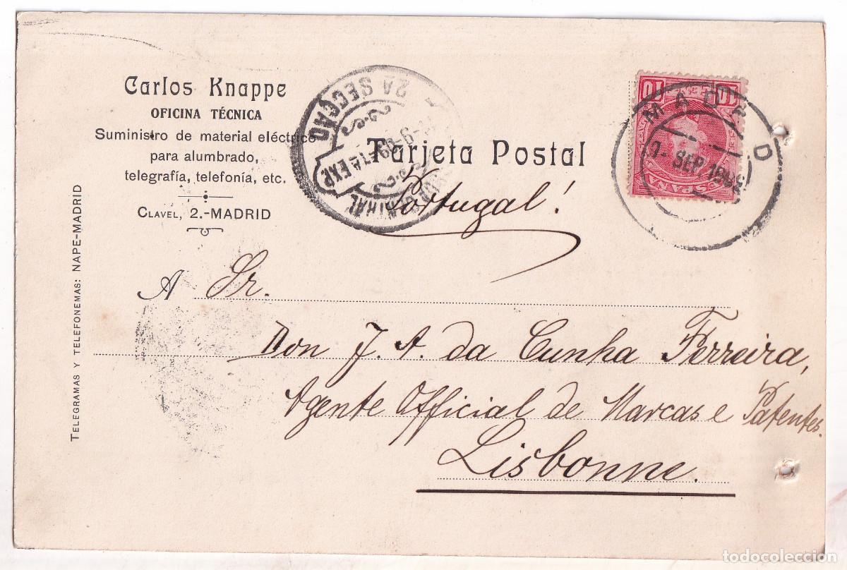 Sellos: TARJETA COMERCIL. MADRID A LISBOA. 1909 - Foto 1