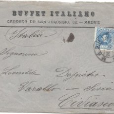 Sellos: ESPAÑA.AÑO 1908.CARTA CIRCULADA: MADRID-ITALIA