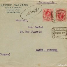 Sellos: FA4958. 1922, CERTIFICADO CIRCULADO DE BARCELONA A SAINT ETIENNE (FRANCIA)