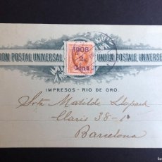 Sellos: AÑO 1908. UNION POSTAL UNIVERSAL CIRCULADA CON SELLO Nº34 RIO DE ORO. SOCIEDAD FILATÉLICA CATALANA