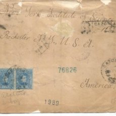Sellos: CAZORLA JAEN A USA CERTIFICADA 1910 CON AMBULANTES CON DEFECTOS ALFONSO XIII CADETE