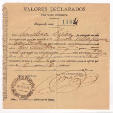Sellos: RESGUARDO VALORES DECLARADOS. CORREO CENTRAL. 1905