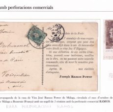 Sellos: EDIFIL 242 PERFORACION RAMOS POSTAL CIRCULADA DE MALAGA A BEAUVAIS - FRANCIA 1909