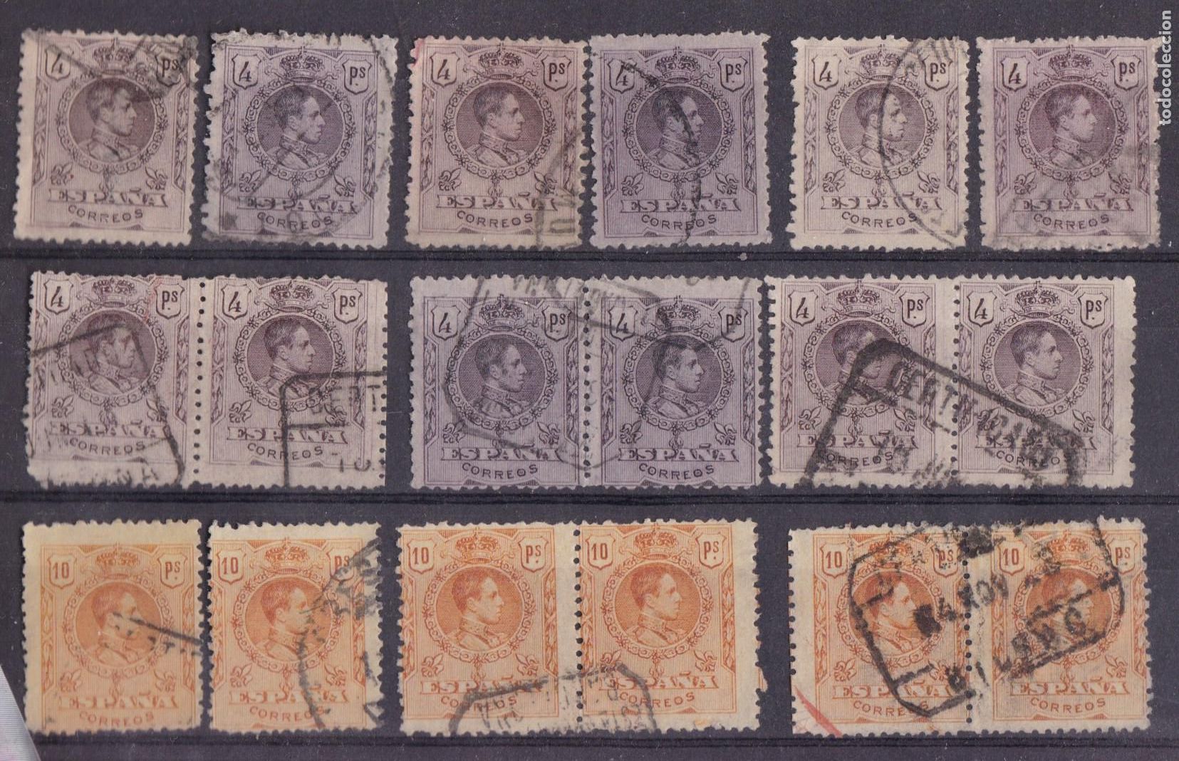 Sellos: FC4-92- Alfonso XIII Medall&oacute;n 4 y 10 Ptas Edifil 279 /80 x 18 Sellos Usados+400 euros