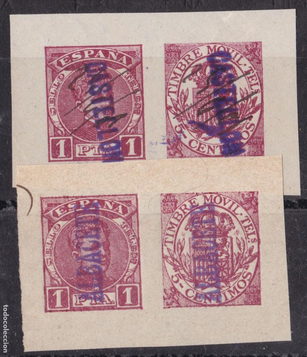 Sellos: SS9-ENTERO FISCAL Tel&eacute;grafos 1 Pta . CASTELLON y ALBACETE. 2 Tonalidades