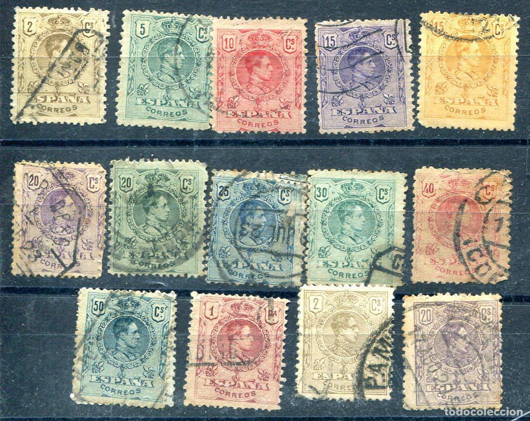 Sellos: Edifil 267 al 278 y 289/290 de Alfonso XIII, tipo medall&oacute;n. Matasellados. Ver descripci&oacute;n