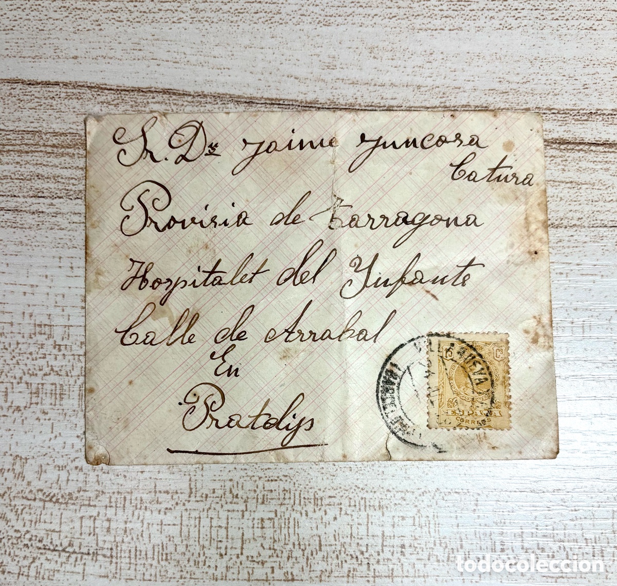 Sellos: Sobre Hist&oacute;rico 1918: De Villanueva y Geltr&uacute; a Pratdip (Tarragona) - Sello Alfonso XIII Edifil 271